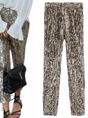 New Zara Blogger Fave Sequined Pants High Waisted Party Celebration Date Night